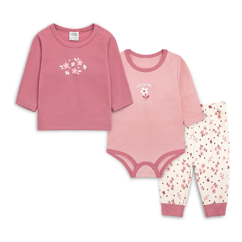 Cuddle & Cradle Baby Girls Bodysuit Set Of 3 - Floral