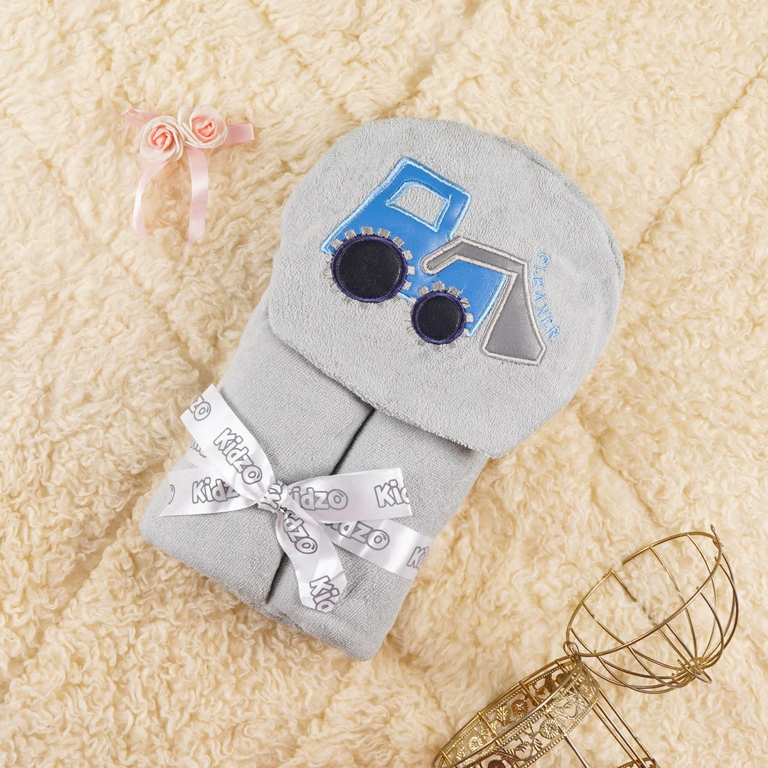Kidzo Baby Hooded Towel Truck Grey