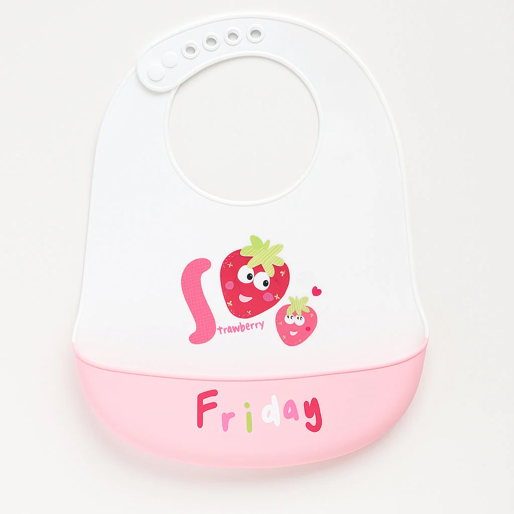 Baby Silicone Bib Pocket Strawberry White - Sunshine
